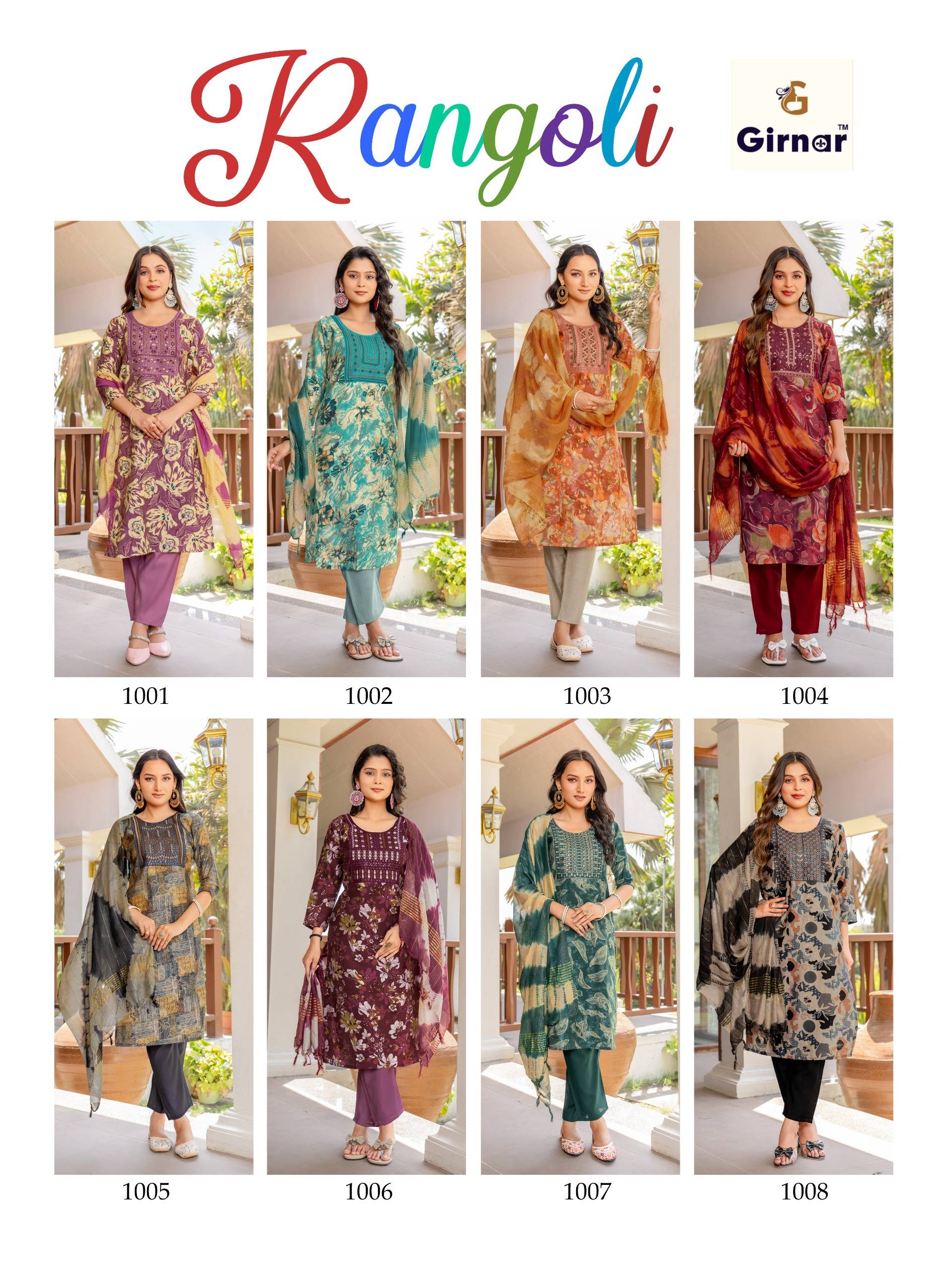 RANGOLI VOL 1 By Girnar 1001 To 1008 Series Beautiful Festive Suits Colourful Premium VERTICAN FOIL PRINT Stitched dresses At Wholesale Price